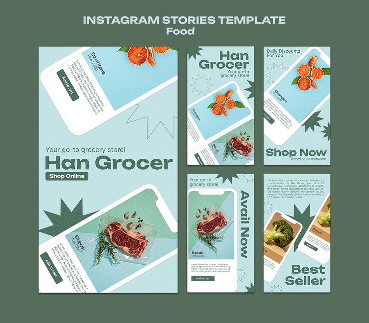 PSD storie di instagram di cibo delizioso dal design piatto