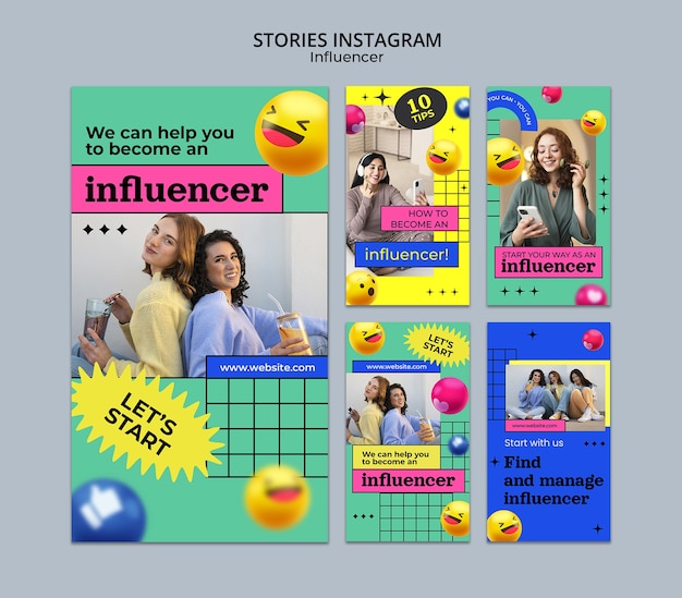 Storie di instagram di emoji influencer realistiche