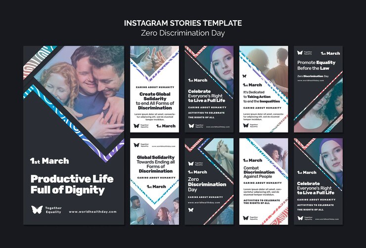 PSD storie di instagram di eventi per il giorno della discriminazione zero