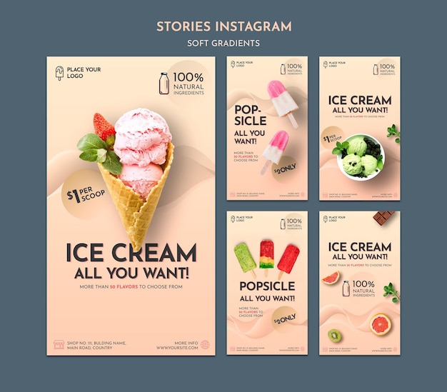 Storie di instagram di gelato soft gradiente
