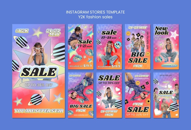 Storie di instagram di vendite di moda y2k sfumate