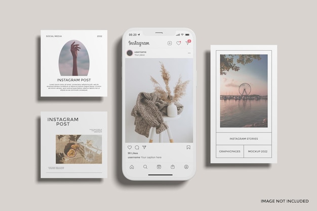Storie di Instagram e post con mockup di smartphone