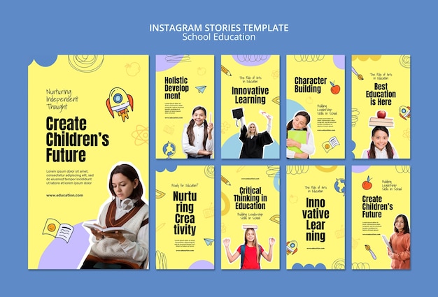 Storie di Instagram sull'istruzione scolastica disegnate a mano