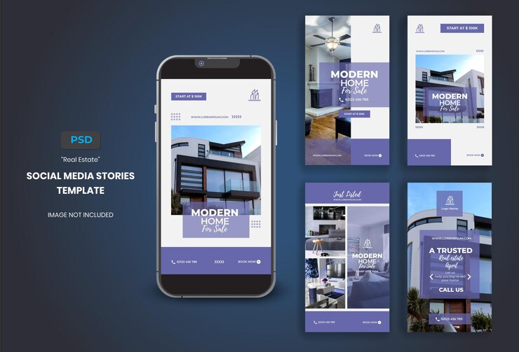 PSD storie di social media immobiliari o modello di bundle di storie di instagram