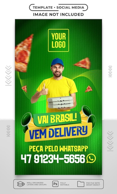 Storie di social media promozione della consegna della pizza in coppa del mondo in brasile