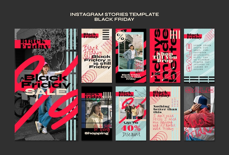 PSD storie instagram di vendita del black friday dal design piatto
