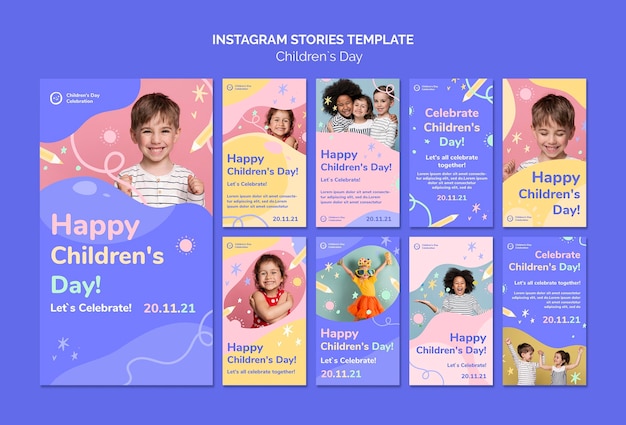 Storie sui social media per bambini con dettagli colorati