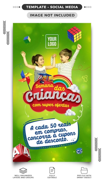 storie sui social media settimana dei bambini con buoni sconto