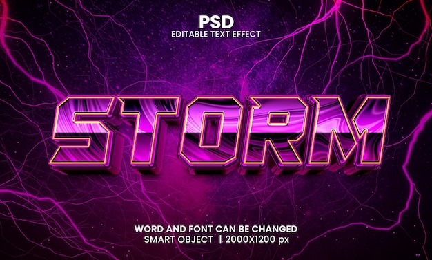 Storm 3d bearbeitbarer texteffekt premium psd mit hintergrund