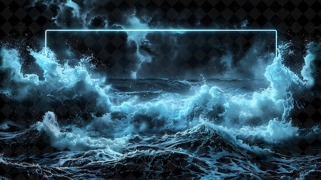 Stormy sea arcane frame com ondas batendo e turbulento st neon color frame y2k collection