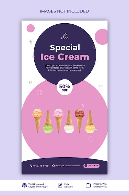 Story gelato social media post template design banner post psd templet