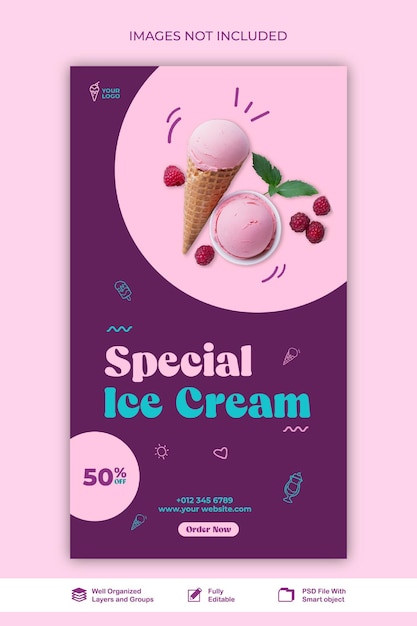 PSD story ice cream médias sociaux et modèle de publication de bannière d'histoire web psd