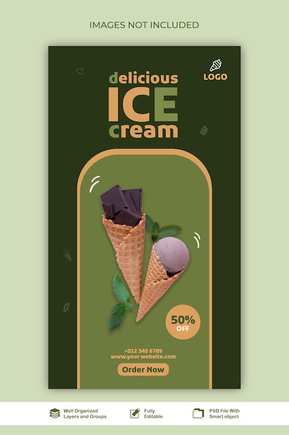 Story ice cream publicación en redes sociales diseño de plantilla banner post psd templet