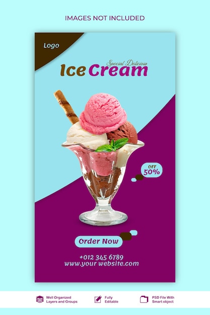 PSD story ice cream social media und web-story-banner-post-vorlage psd