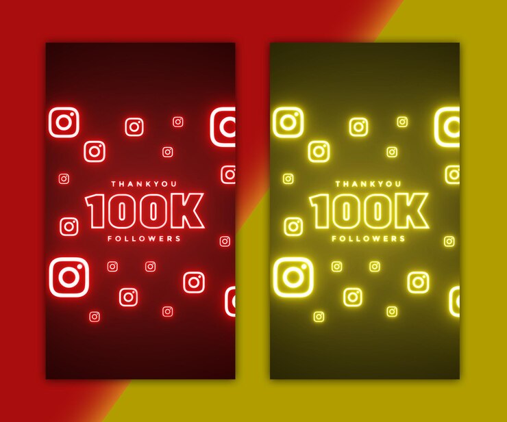 PSD story post celebración 100k seguidores instagram efecto neón