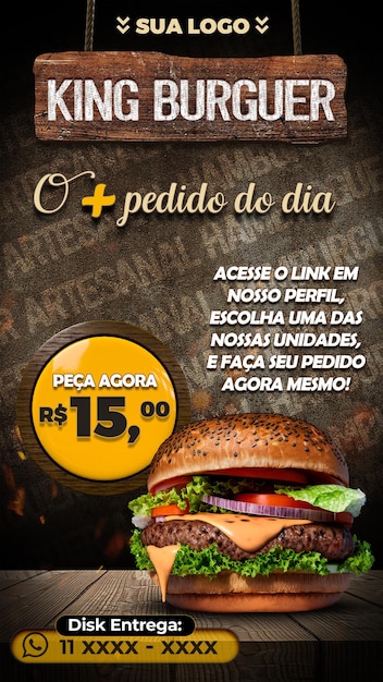 PSD story redes sociales la burguer más solicitada psd editable