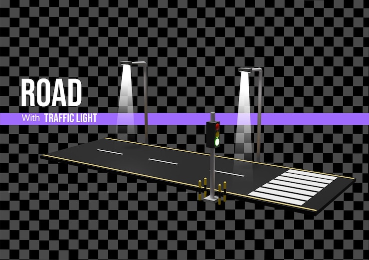 PSD strada 3d con modello di semaforo