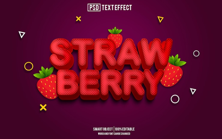 PSD strawberry-text-effekt-schriftart bearbeitbare typografie 3d-text