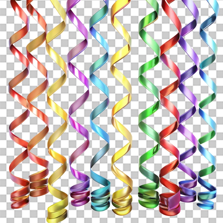 PSD streamer colorati renderizzati in 3d isolati su sfondo trasparente