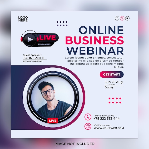 Streaming ao vivo webinar marketing digital e modelo de postagem de mídia social corporativa