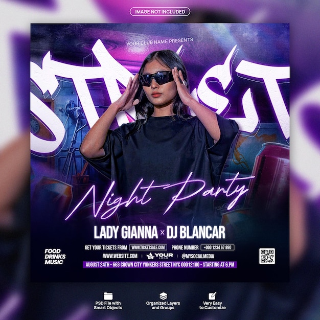 Street-DJ-Nachtpartyflyer und Social-Media-Post-Vorlage