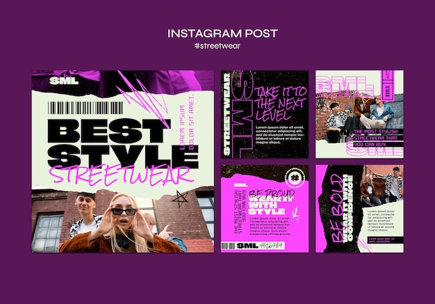 Streetwear-Instagram-Beiträge im flachen Design