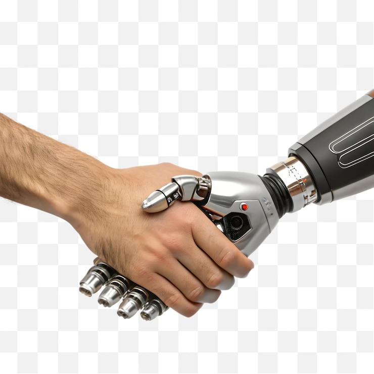 PSD stretta di mano umana con un moderno robot di ia