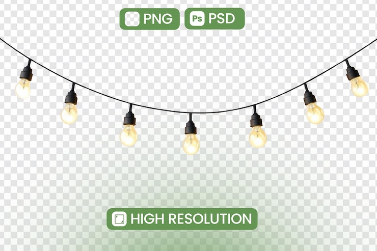 PSD string lights with transparent bulbs free png psd download