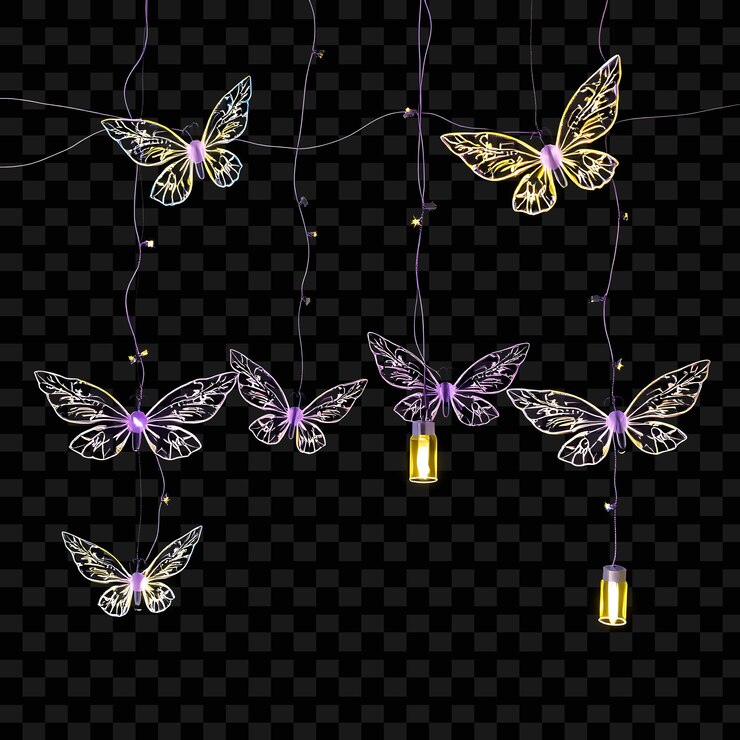 PSD stringa decorativa ali scintillanti e lanterne luminose luci al neon lampeggiano dalle ali illumina