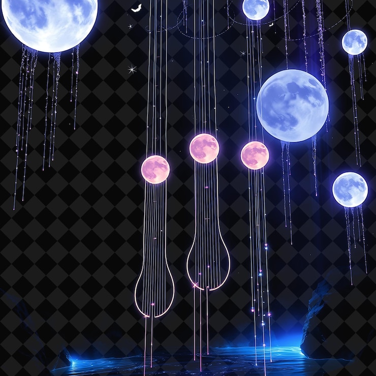 PSD stringhe decorative lune luminose e cascate luminose l'energia del neon scorre dalle lune l