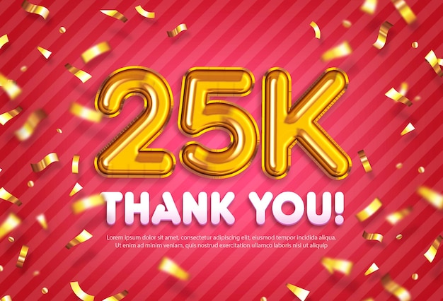 Striscione di celebrazione per 25 mila follower con confetti dorati e sfondo rosa
