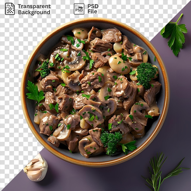 PSD stroganoff di manzo con funghi in una ciotola