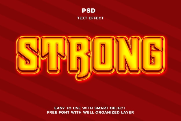 Strong 3d editable Photoshop text effect style PSD with background