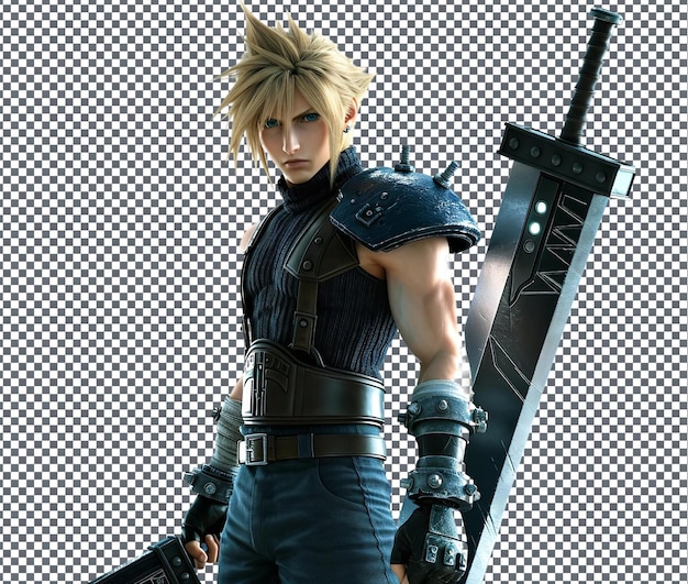 PSD strong cloud strife final fantasy isolated on transparent background