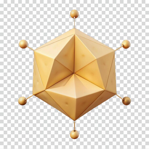 Structure géométrique dorée modèle 3D de polyèdre hexagonal avec sphères