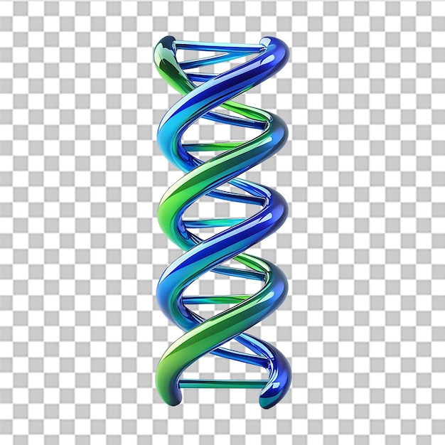 Structure d'hélice d'ADN 3D futuriste avec des fils de torsion bleus et verts représentant la biotechnologie Ge