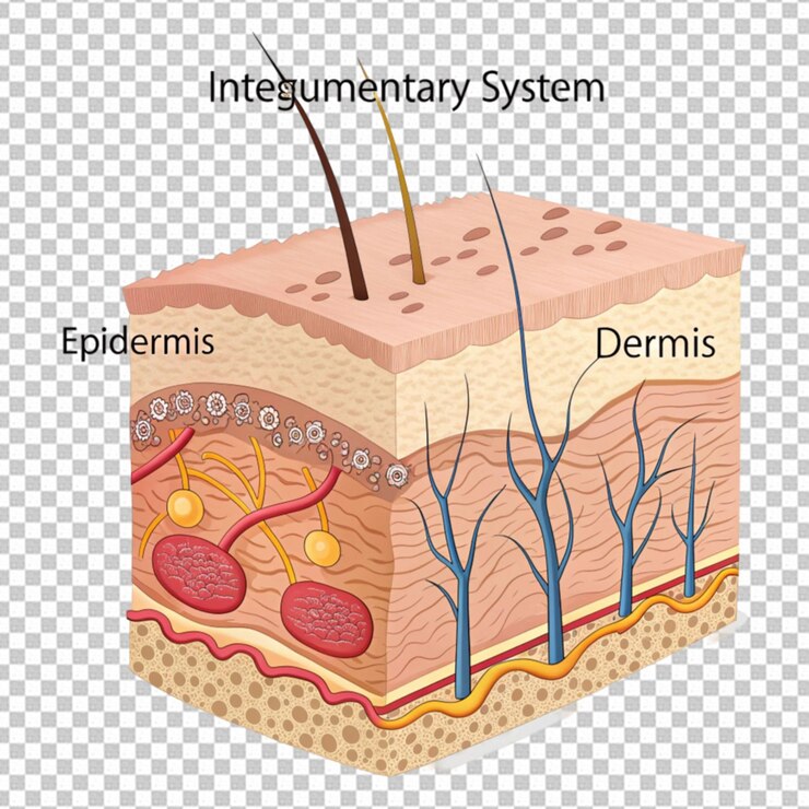 PSD la structure de la peau humaine les cheveux les pores de sueur le derme l'hypoderme l'épiderme l'artère musculaire