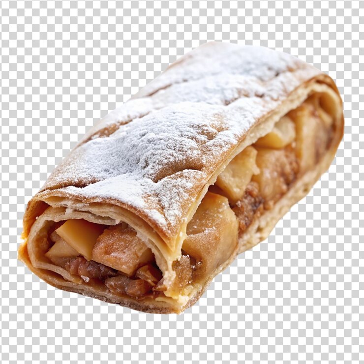 Strudel di mele isolato su sfondo bianco