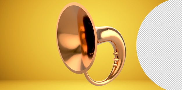 Strumento musicale 3D PNG con sfondo trasparente, strumento d'ottone, illustrazione 3d