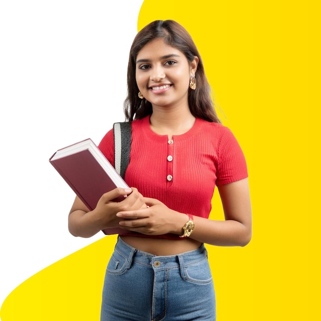 Studente sorridente che tiene in mano un libro