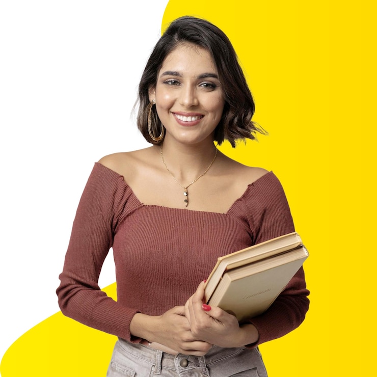 PSD studente sorridente con i libri in mano
