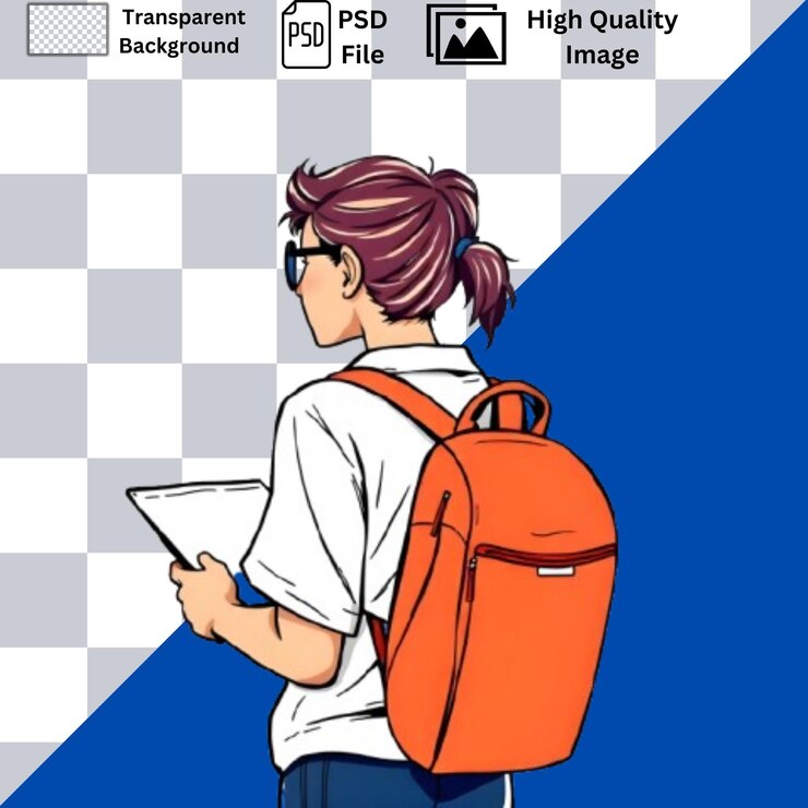 studentessa con uno sfondo trasparente