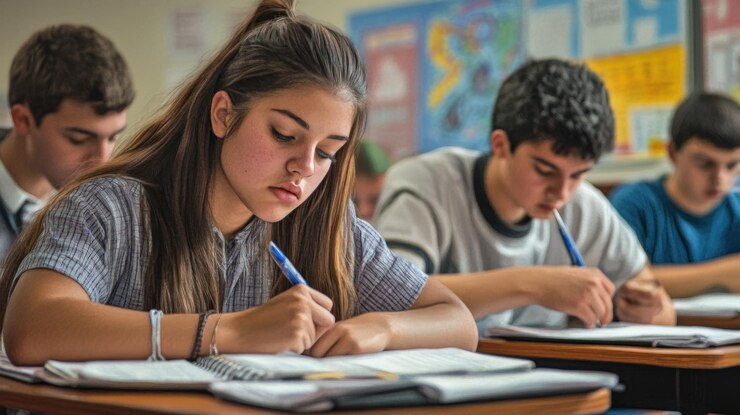 PSD studenti concentrati sulla scrittura in classe