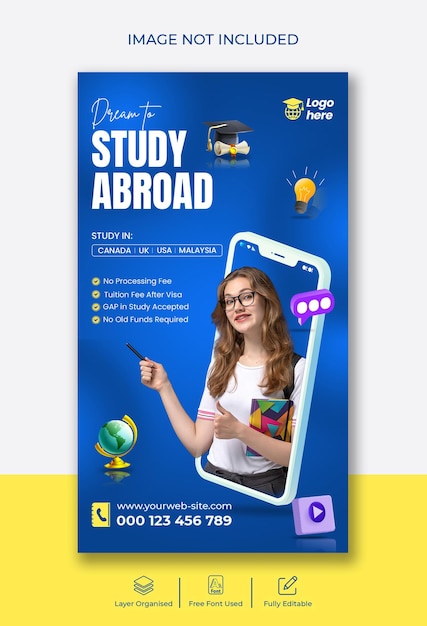 Studieren sie im ausland bildung instagram story und facebook story template design