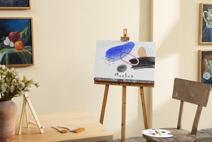 PSD studio d'arte con design mockup da cavalletto