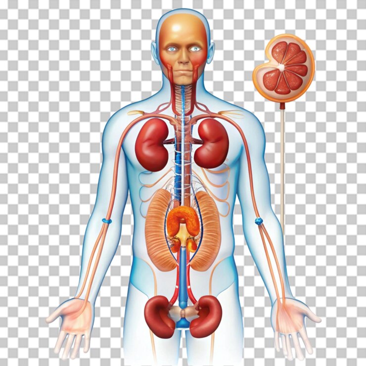 PSD studio del corpo e della funzione del sistema urinario in anatomia su uno sfondo trasparente