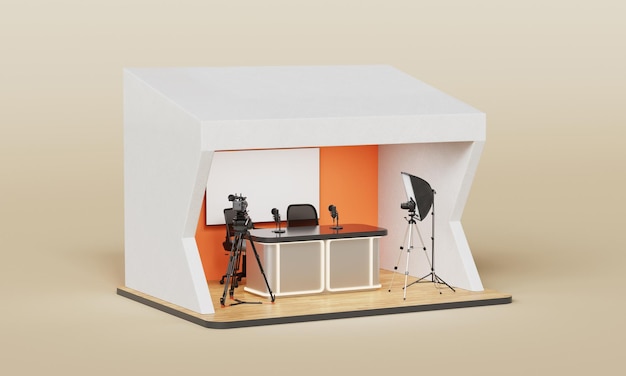 Studio de médias pour la radiodiffusion ou le podcasting Mock up Rendering 3D