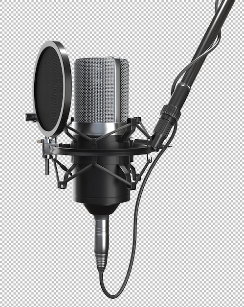 Studio-Mikrofon-Einstellung mit Pop-Filter und Kabeln auf transparentem Hintergrund