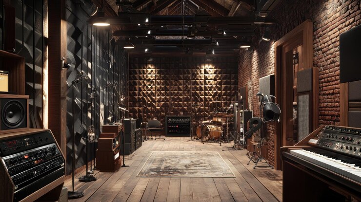 PSD studio de musique avec instruments et équipement sonore