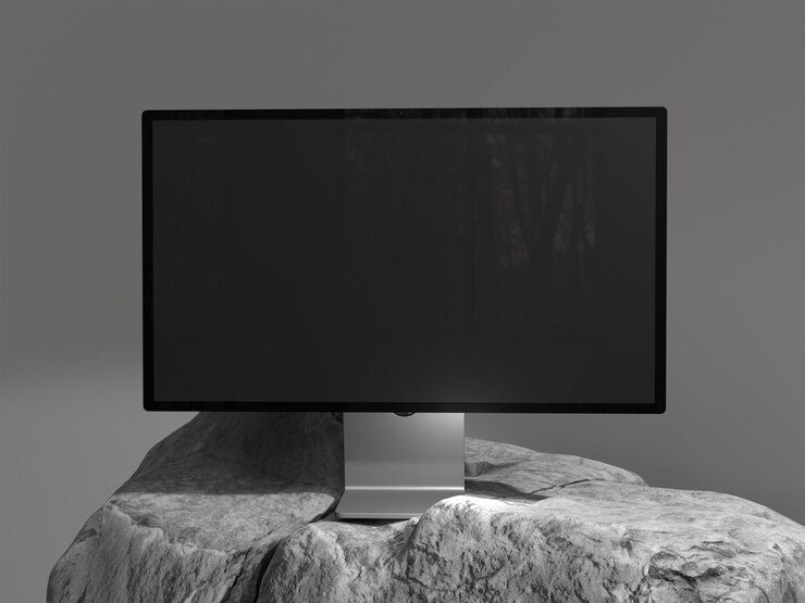 PSD studio pro zeigt ein realistisches mockup auf einem felsen an